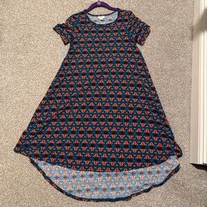 LuLaRoe Carly Dress with Blue and Orange Pattern